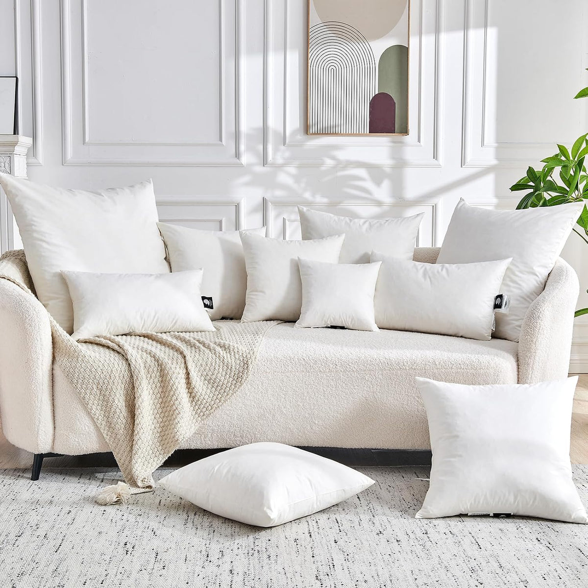 Ogranic Feathers Down Pillow Inserts 22x22, White - Set of 2