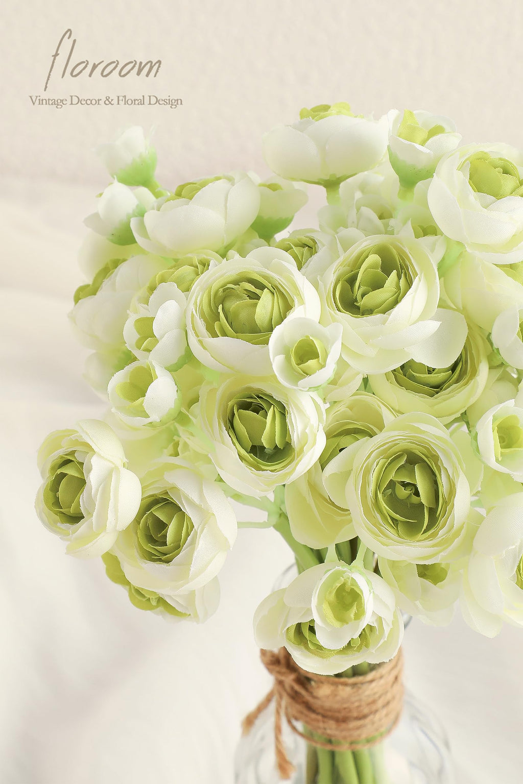 Ranunculus Artificial Flowers 18 Pcs Green Faux Silk Mini Ranunculus Bulk Fake Wedding Filler Flowers for DIY