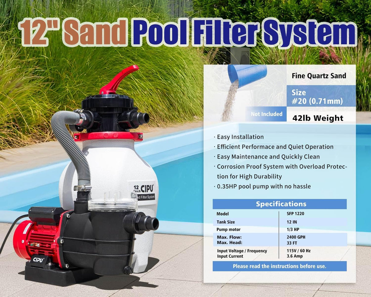 12-inch Sand Filter Pump System for Above Ground Pools, 0.35HP 115V Pool Sand Filter with 4-Way Valve