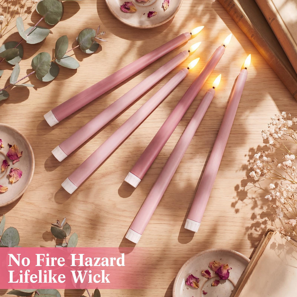 24 Packs Flameless Taper Candles Battery LED 11", Light Pink