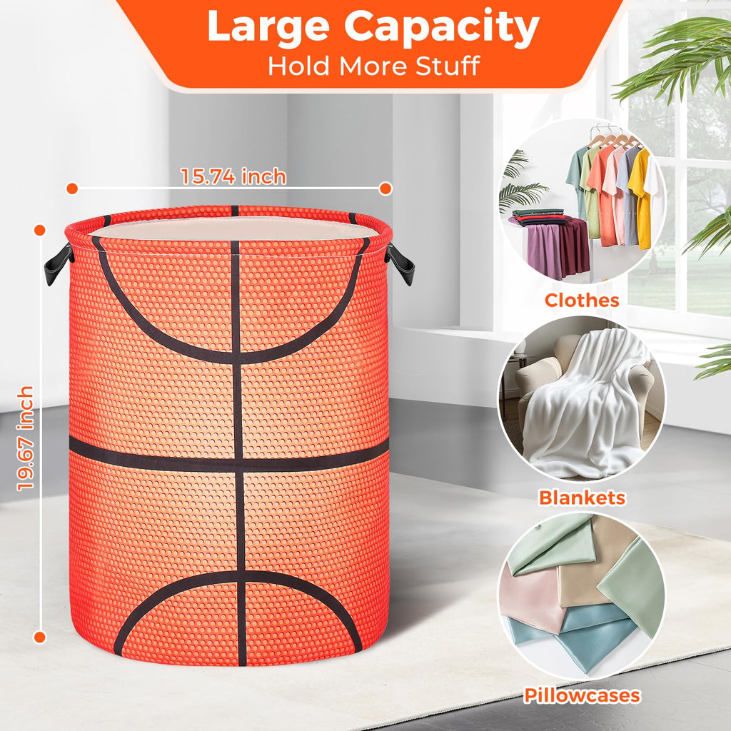 Basketball Laundry Basket for Boys Room Decor, Kids Nursery Hamper Gift Bedroom Sports Room Accessories, Teens Stuff