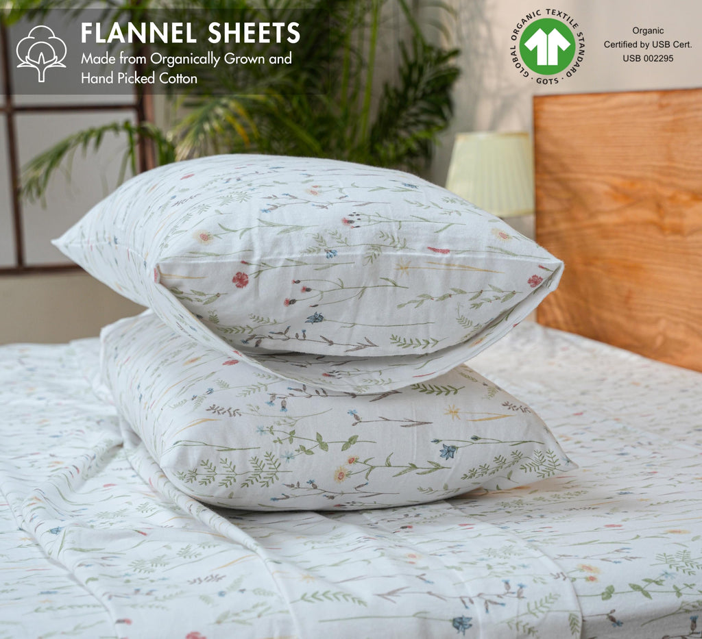 100% Organic Cotton Flannel Sheets Bed Set, Linen Blooms