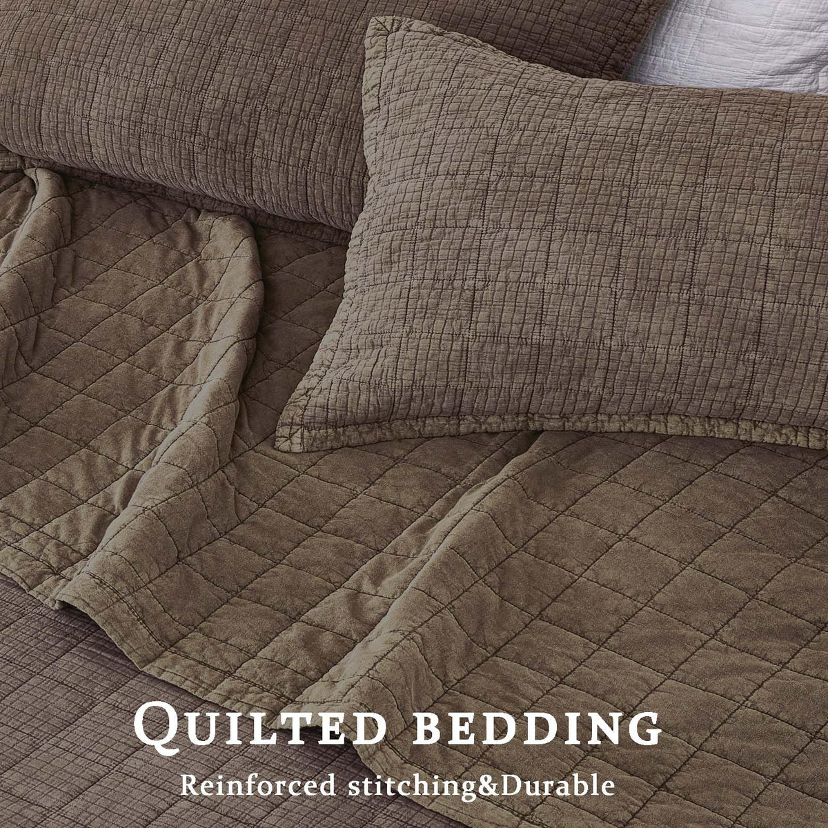 Natural Cotton Quilt 120x128 Breathable Waffle Coverlet Bedspread Sets 3-Piece with 2 Comfy