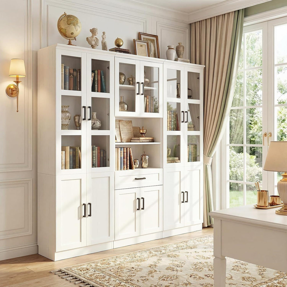 80" Tall Kitchen Pantry Storage Cabinet with Doors and Shelves | Freestanding Kitchen Hutch Pantry Cabinet with Glass