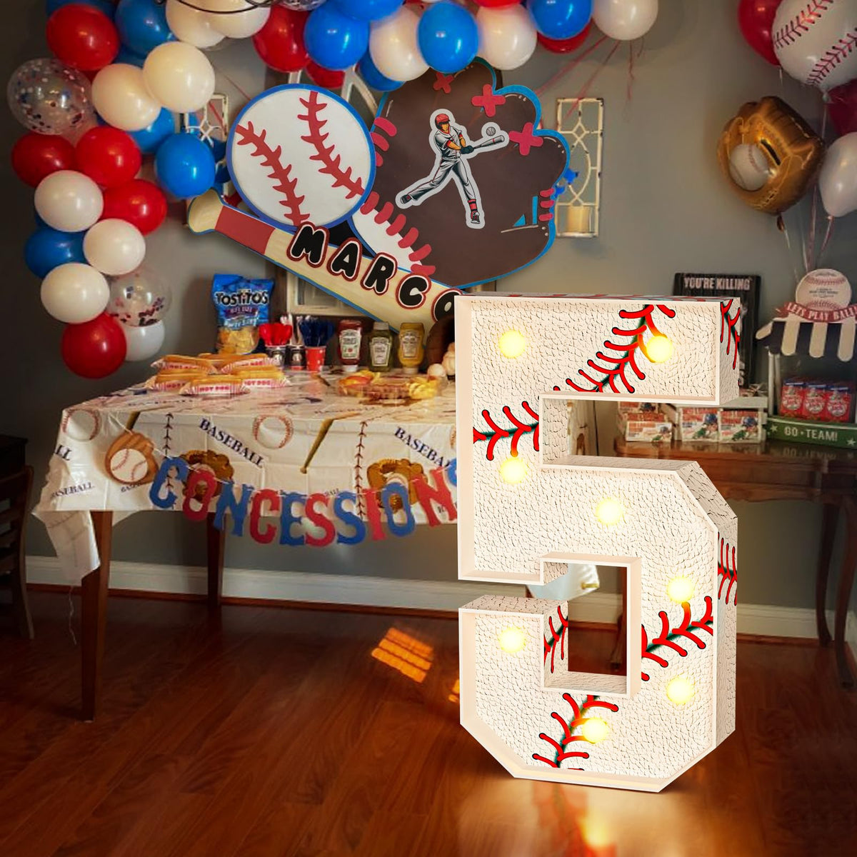 Baseball Birthday Decorations, 3ft Marquee Numbers 5 Party Decor