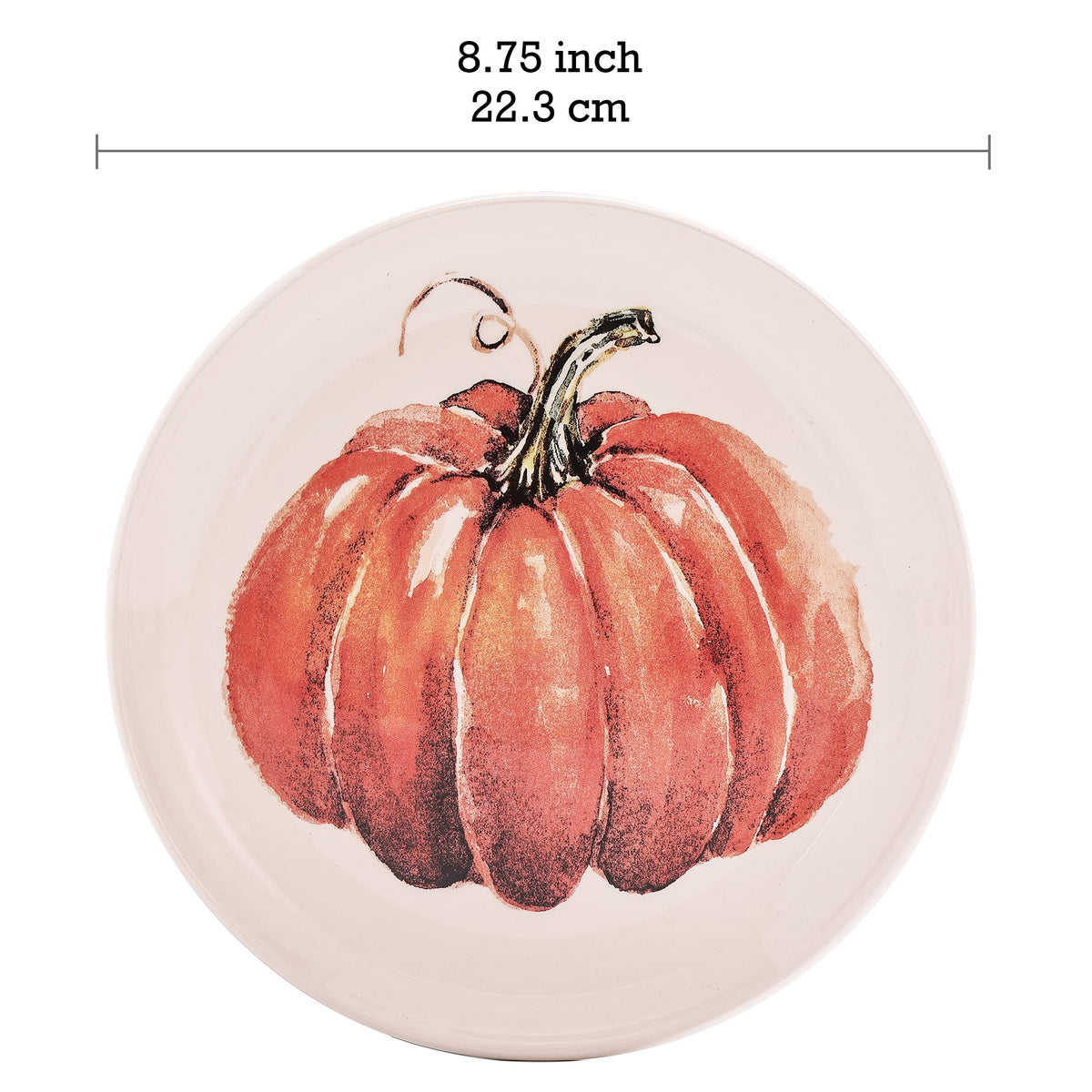Pumpkin Feast Salad Plates Set of 4, 8.75 Inch Ceramic Dessert Plates for Salad, Appetizer, Side Dishes, Microwave