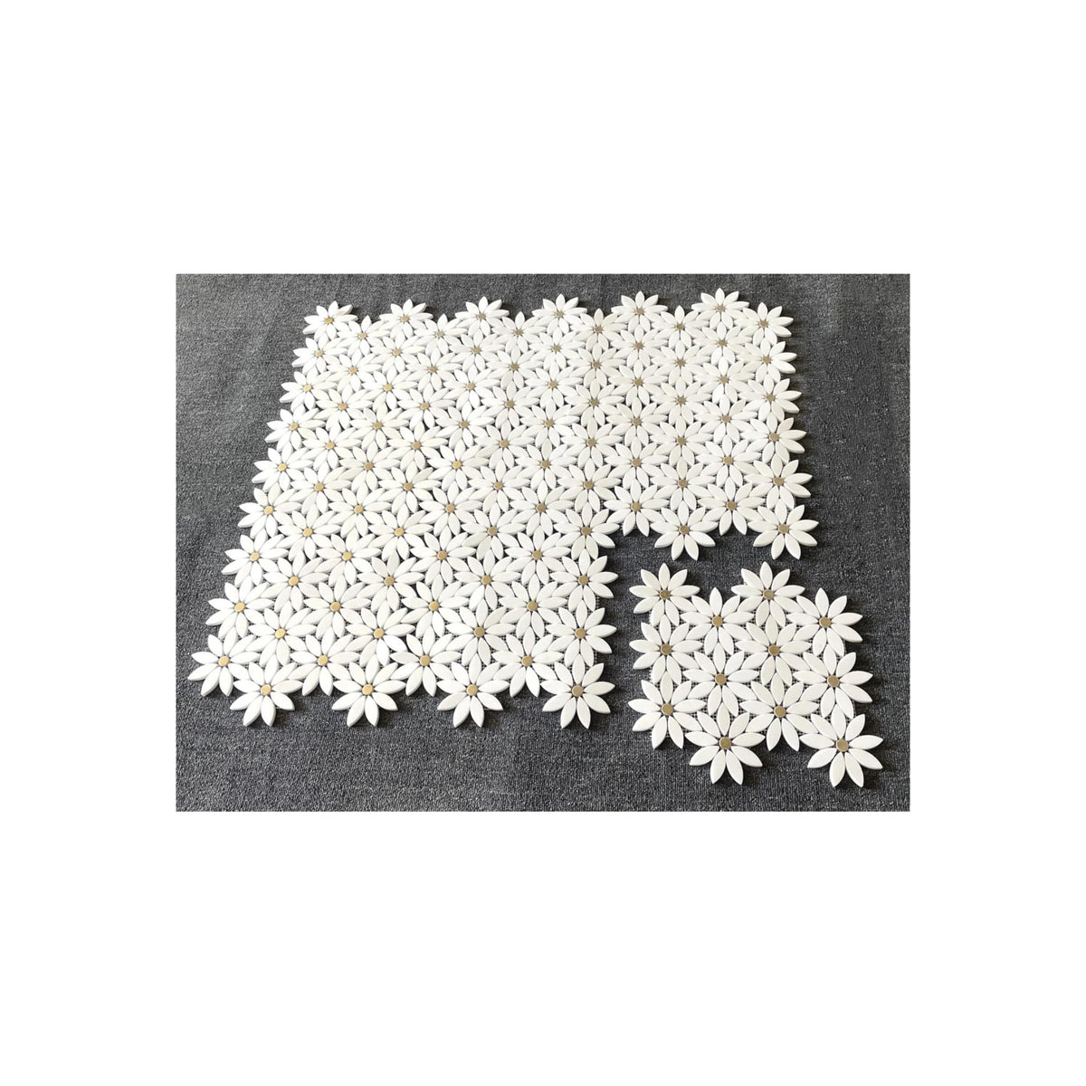 Thassos White Marble Daisy Flower Mosaic Tile with Gold Metal Inlay 12x12 Inches - Decorative Natural Stone Wall &