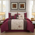 Vienna 7-Piece Embroidered Floral Comforter Set (Burgundy Taupe Brown)