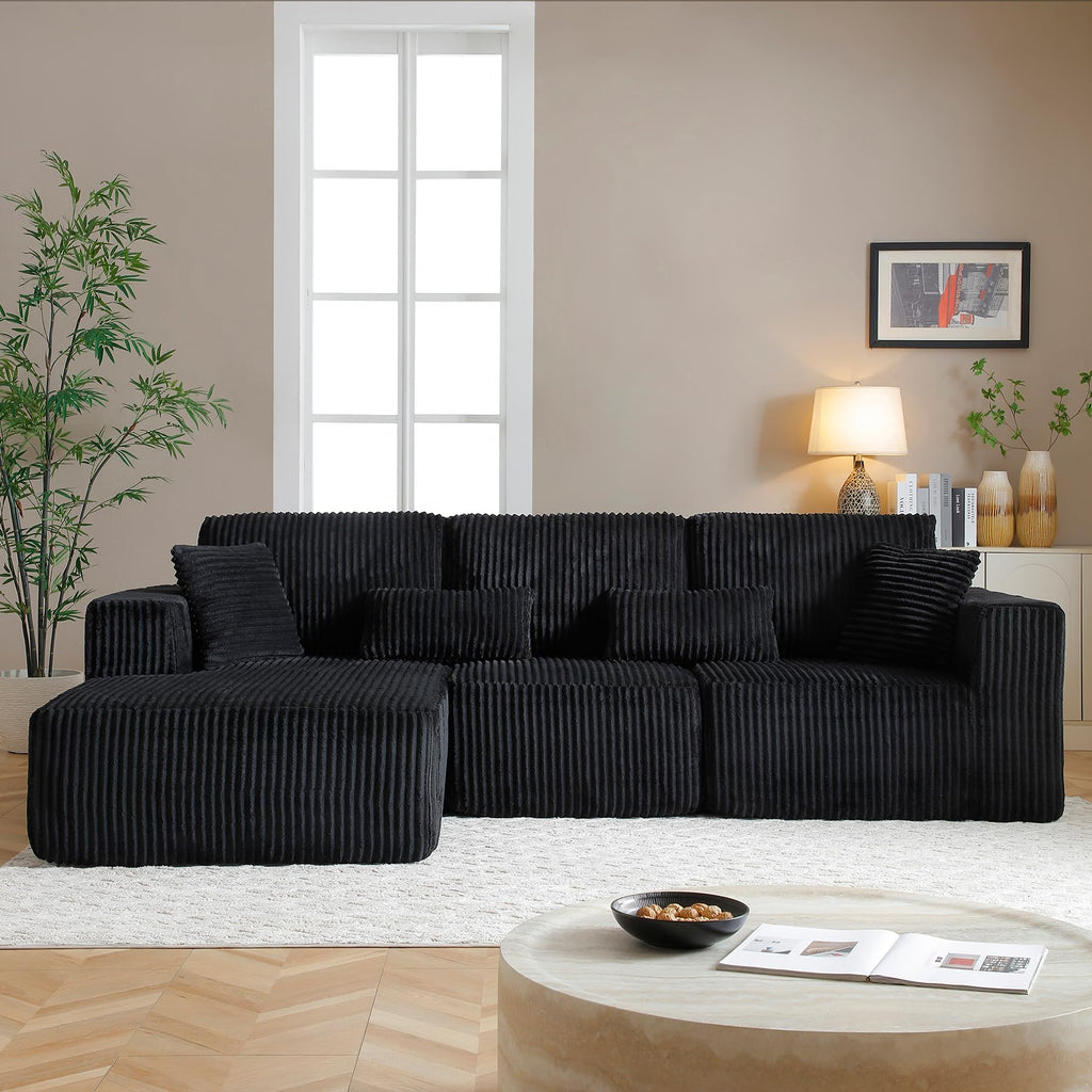 108" Boneless Cloud Sectional Couches, Comfy Fluffy L Shaped Memory Foam Deep Seat Boneless Couch, Modular Sectional