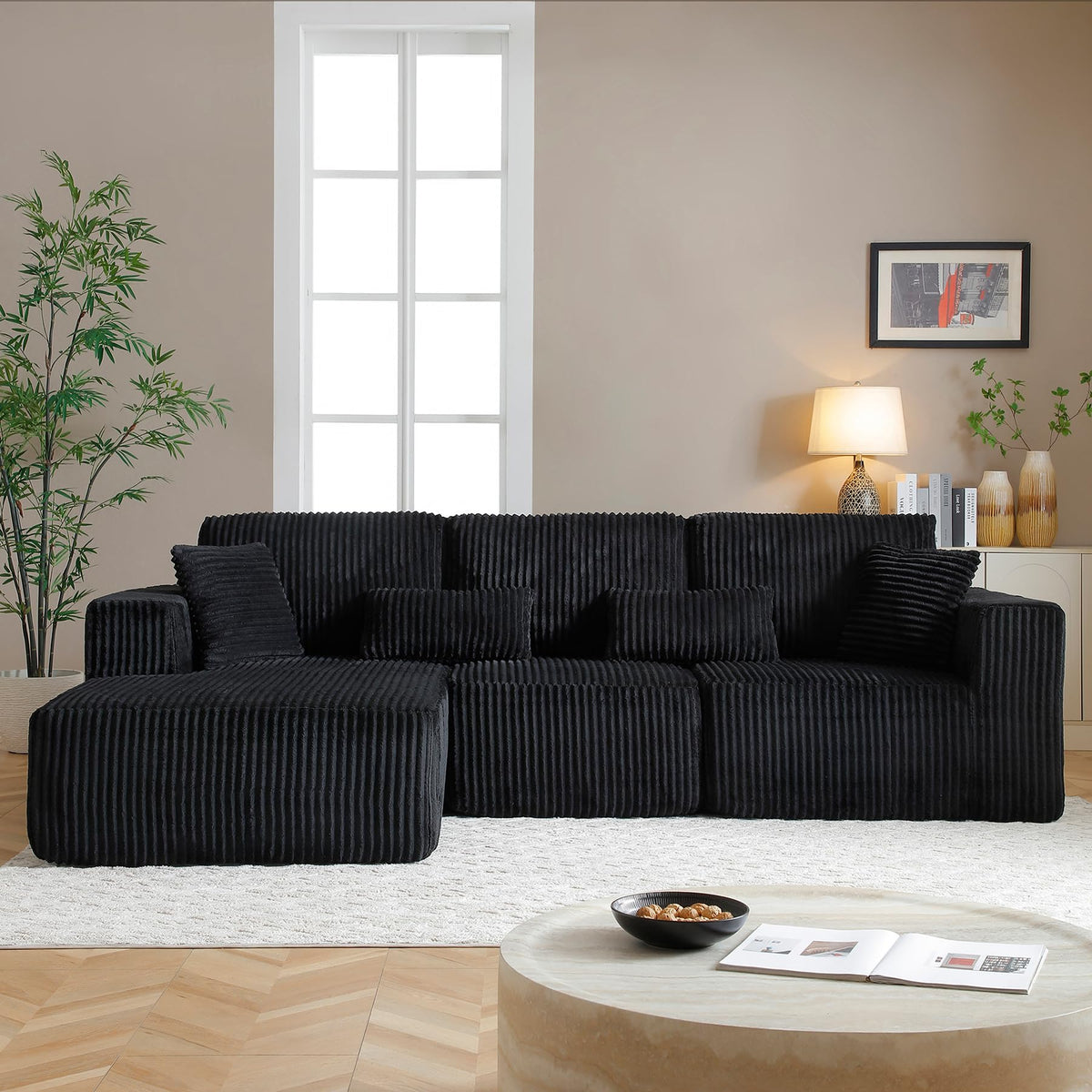 108" Boneless Cloud Sectional Couches, Comfy Fluffy L Shaped Memory Foam Deep Seat Boneless Couch, Modular Sectional