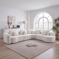 136.9" Curved Modular Boucle Sectional Sofa, 7 Seats, White