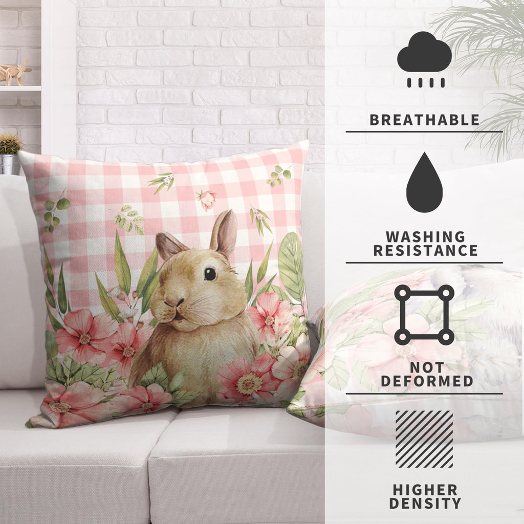 Easter Bunny Pillow Covers 24x24 Set of 2 Spring Floral Decorative Pillowcase Cute Rabbit Cotton Linen Cushion Case