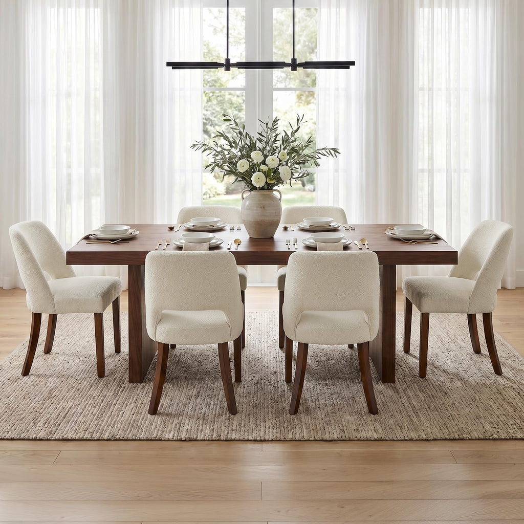 Wooden Set of 6, Fabric Upholstered Dining Room Chairs