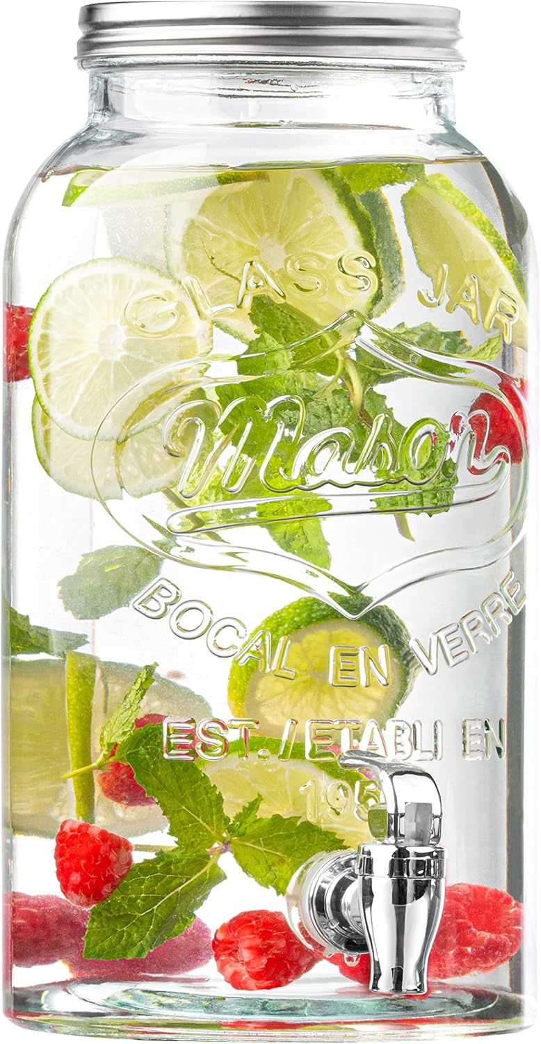 Mason Jar Drink Dispenser with Spigot, 1 Gallon Glass