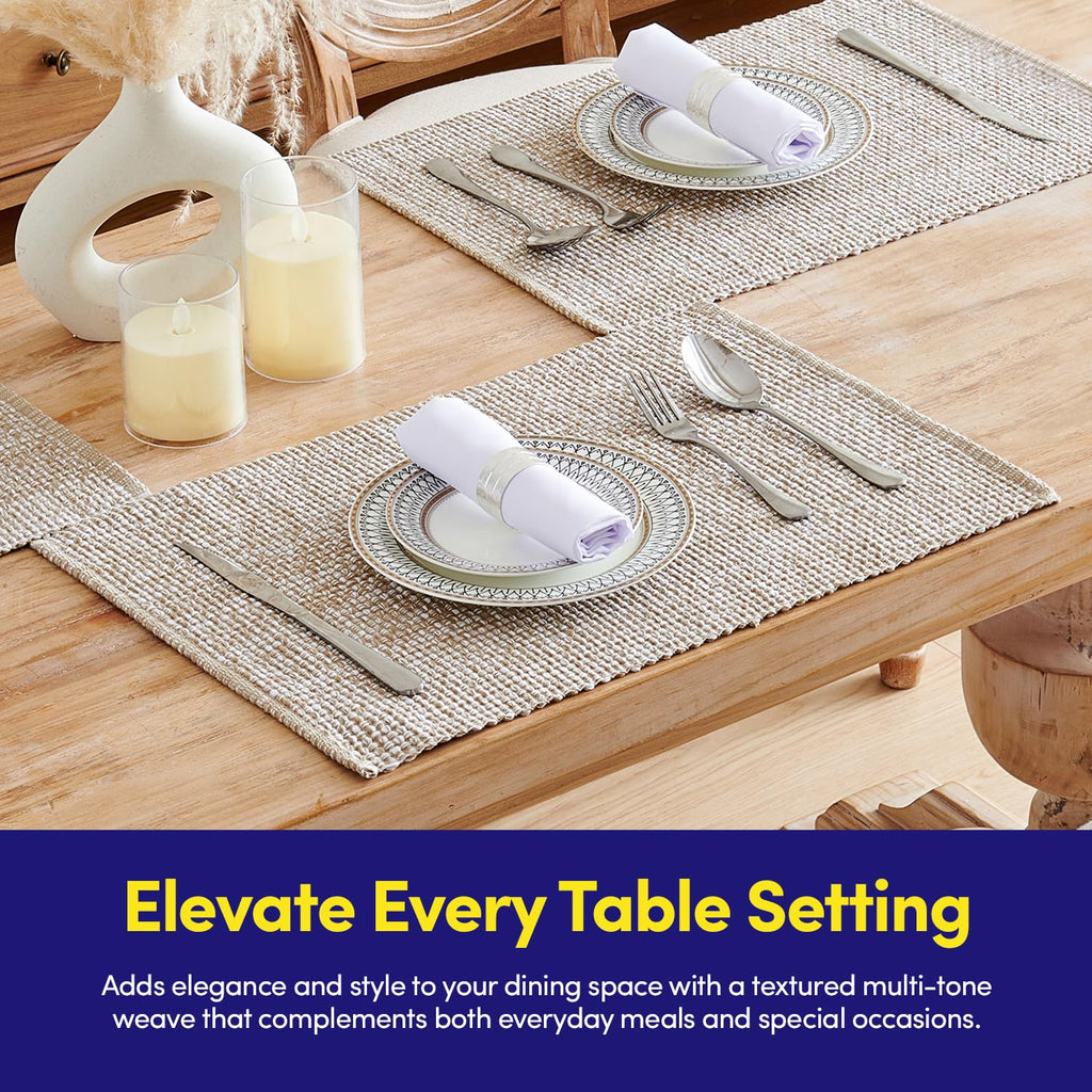100% Cotton Placemats Rectangle Two Tone Woven Fabric 13" x 19" Soft Durable Table Mat Set, Set of 6, Taupe