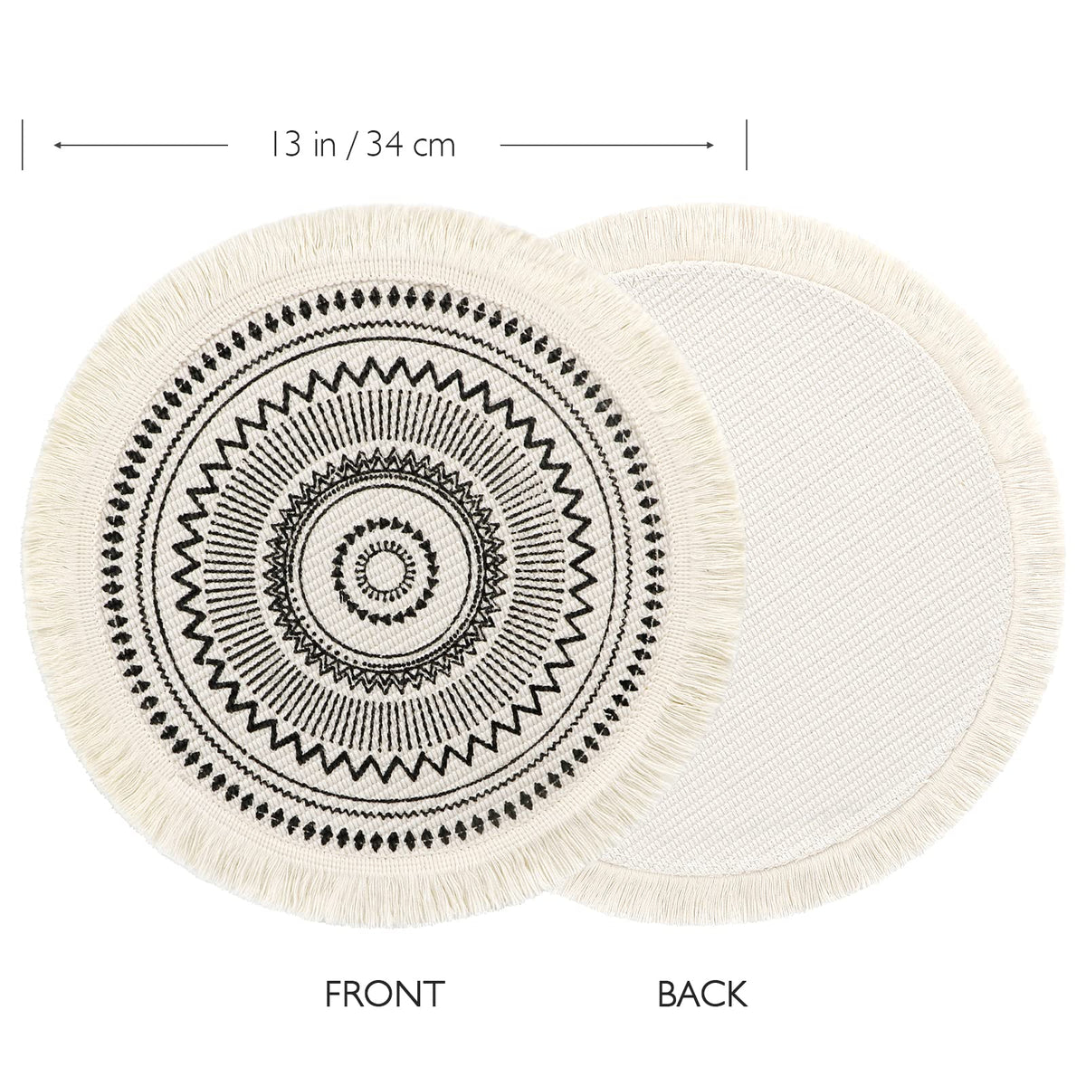 Set of 6 Round Placemats 13 Inch Cotton Woven Mandala Tassels Table Mats