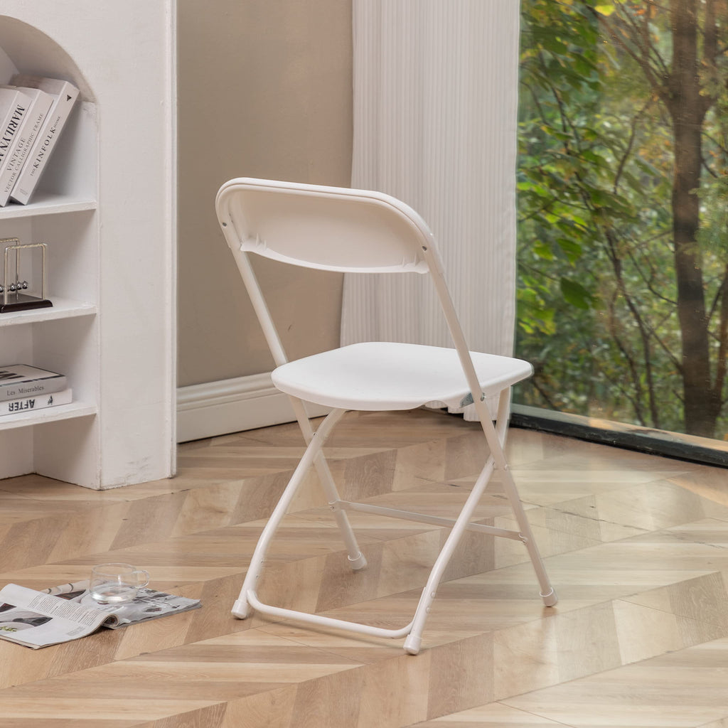 White Plastic Folding Chair Steel Frame Commercial High Capacity Event Chair Lightweight Set Wedding Party Picnic