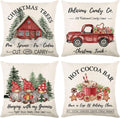 Christmas Throw Pillow Covers 18x18, Merry Christmas Tree Gnome Red Truck Candy Cane Xmas Farmhouse - Set of 4