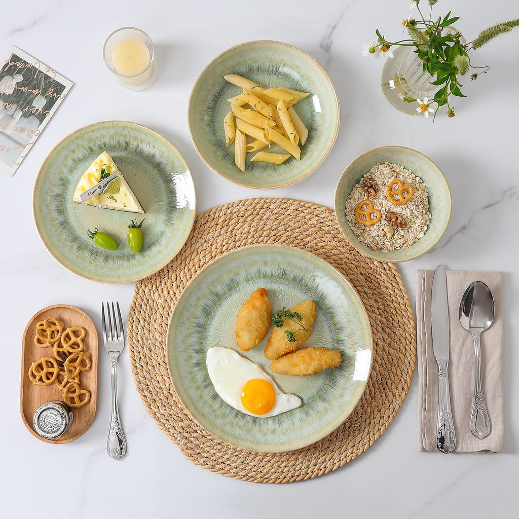 Ceramic Dinnerware Sets for 6, 24 Pcs Plates and Bowls Sets