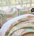 Green Patchwork Quilts Cotton Vintage Coverlet 3PC