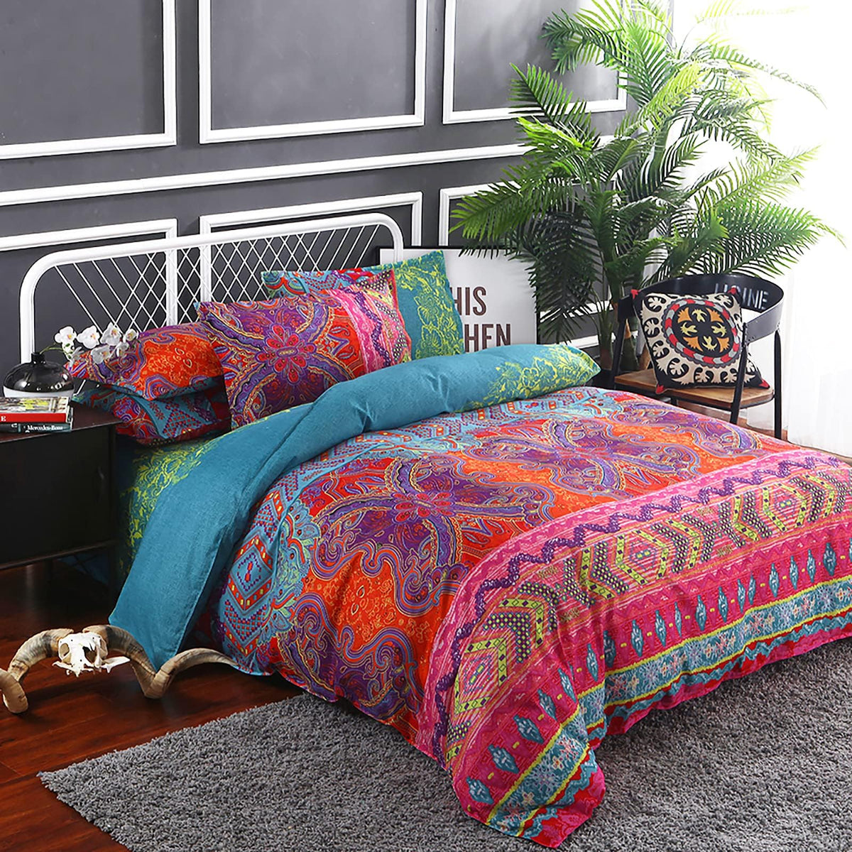 Bohemian Comforter Set King 3 Pieces Reversible Boho Set