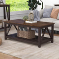 Farmhouse Coffee Table, Rustic Vintage Living Room Table with Shelf, 40 Espresso