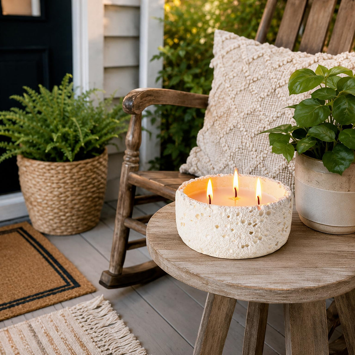 20oz Large Citronella Candles Outdoor, 3 Wick Decorative Candle, Non Toxic Soy Candles for Women, Matte Ivory Ceramic