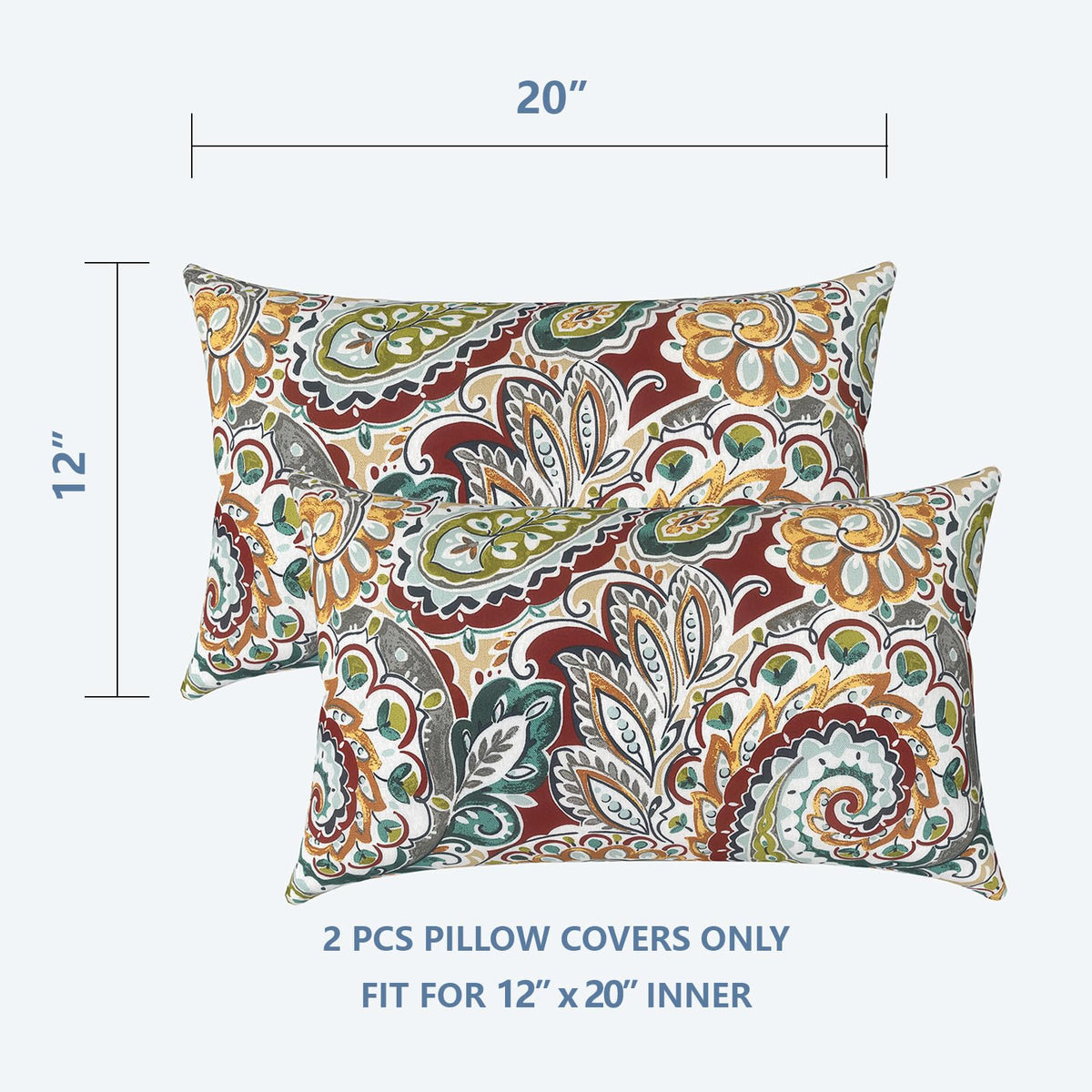 Outdoor/Indoor Lumbar Pillow Covers ONLY, Decorative Patio Lumbar Cushion Covers, Water Repellent Garden Cushion Cases