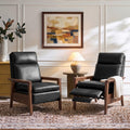 Genuine Leather Recliner with Rubber Wood Arms, Black