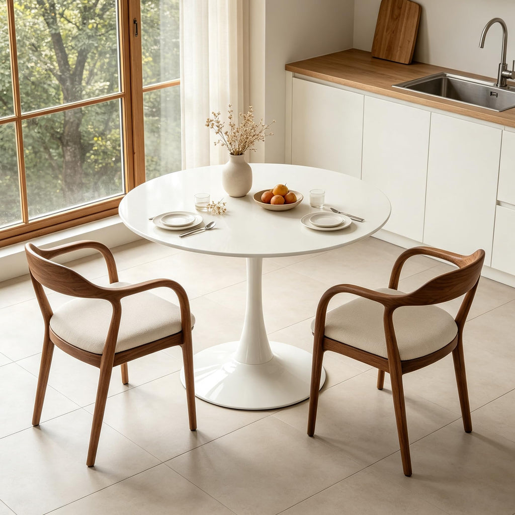 Inspired Saarinen Style Round Dining Table, 24" Circle Pedestal Table with Thickened Tabletop & Metal Pedestal, Mid-Century Modern Coffee