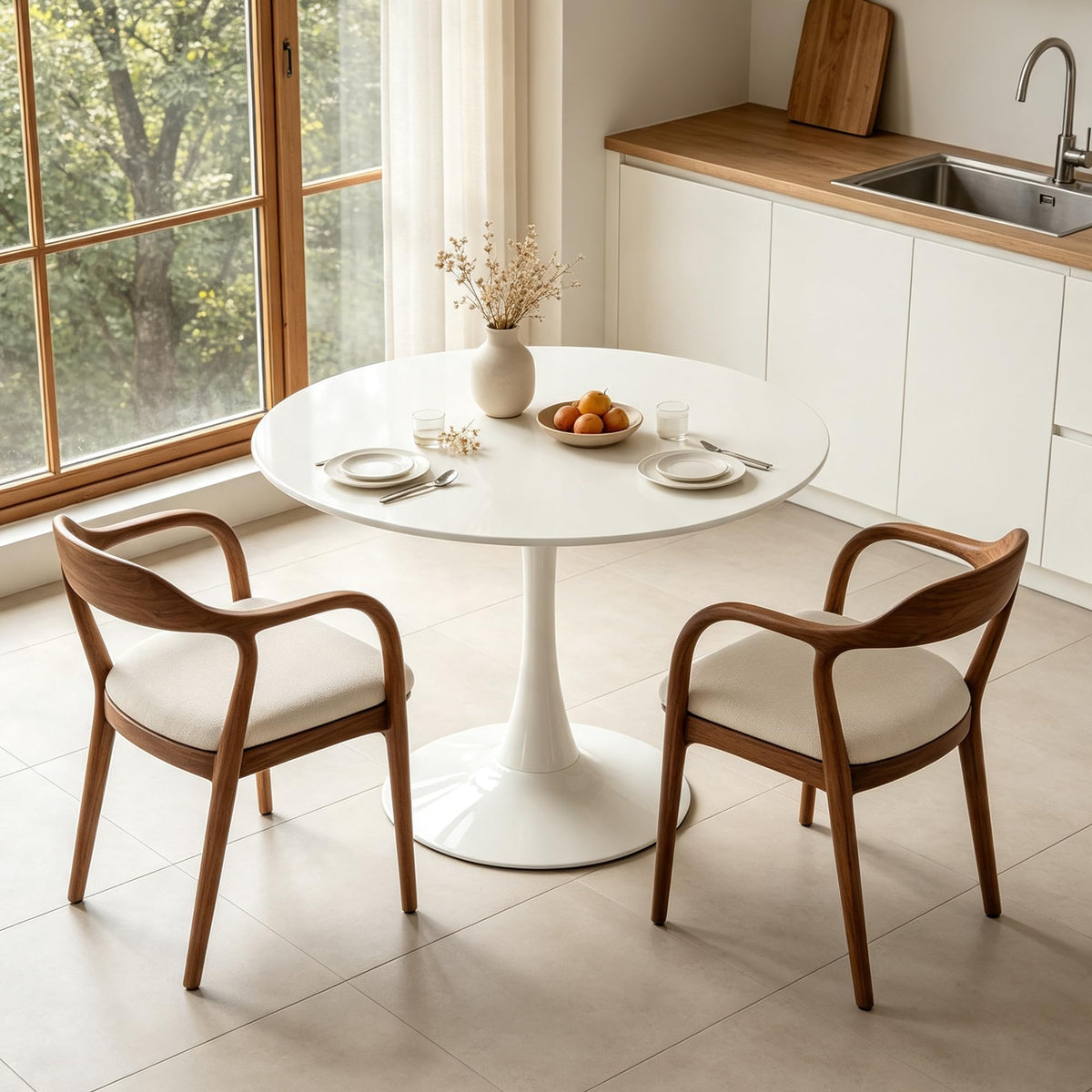 Inspired Saarinen Style Round Dining Table, 24" Circle Pedestal Table with Thickened Tabletop & Metal Pedestal, Mid-Century Modern Coffee