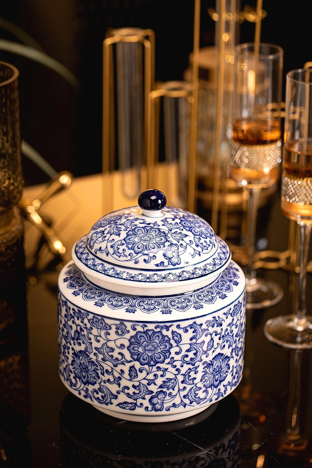 Blue and White Ginger Jar, Chinoiserie Vase, Small Chinoiserie Porcelain Décor, Ginger Jar Vase Decor, Shelf, Table