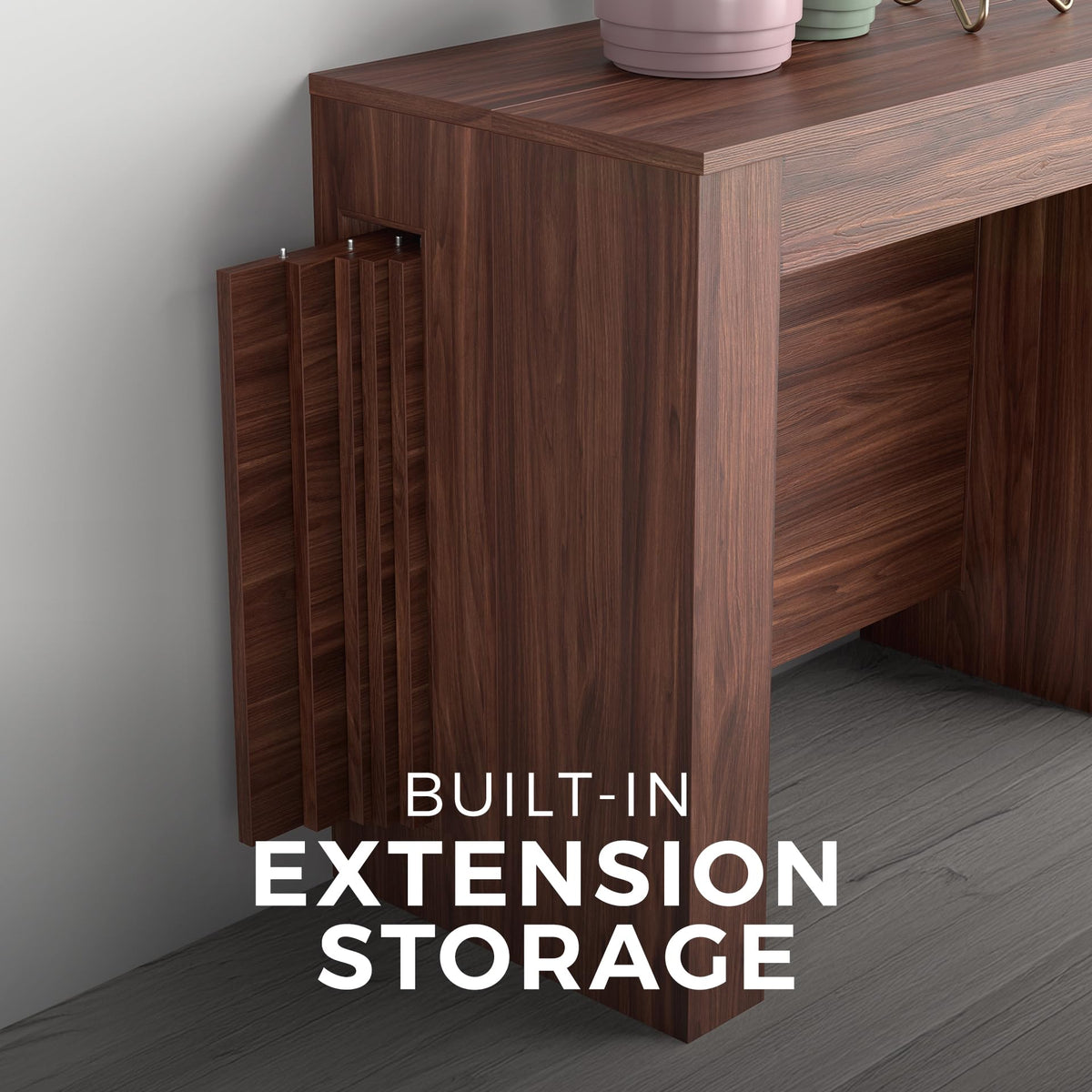 Easy, Extendable Console Table with Extension Leaves Holder, 17.7(120.1) x35.4 in, Walnut, for 4-12 People, Space