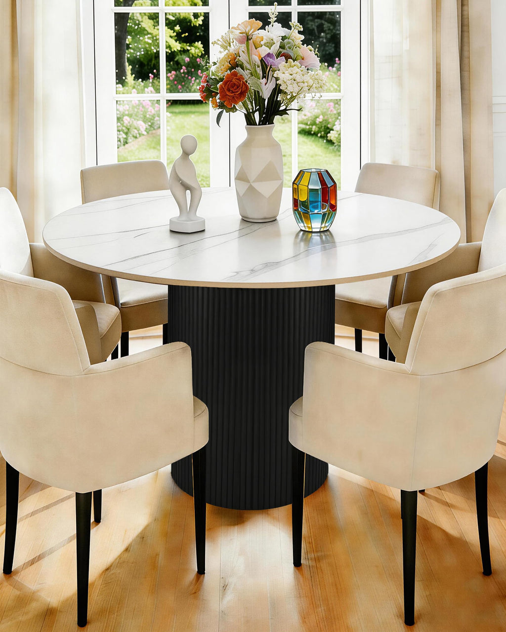 Inspired Saarinen Style 35.4" Round Dining Table with Marble Top and Metal Base | White Circle Modern Pedestal Tables Dining Set, or