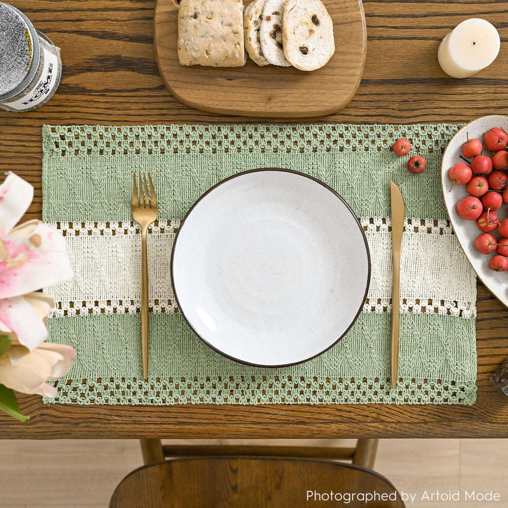 Light Green Rustic Farmhouse Placemats Set of 4-12x18 Inch