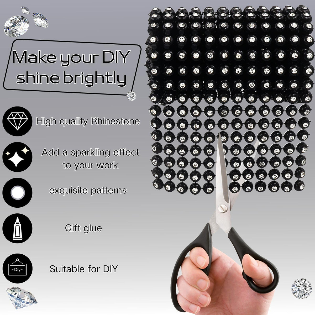 Black White Sparkling Rhinestone Ribbon Mesh Rhinestone - 1 Yard