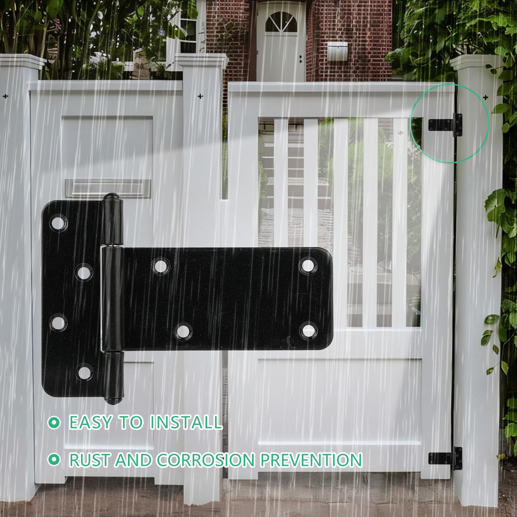 4 Pack 5 in T-Strap Heavy Duty Gate Hinges 260 Lbs Capacity, Black