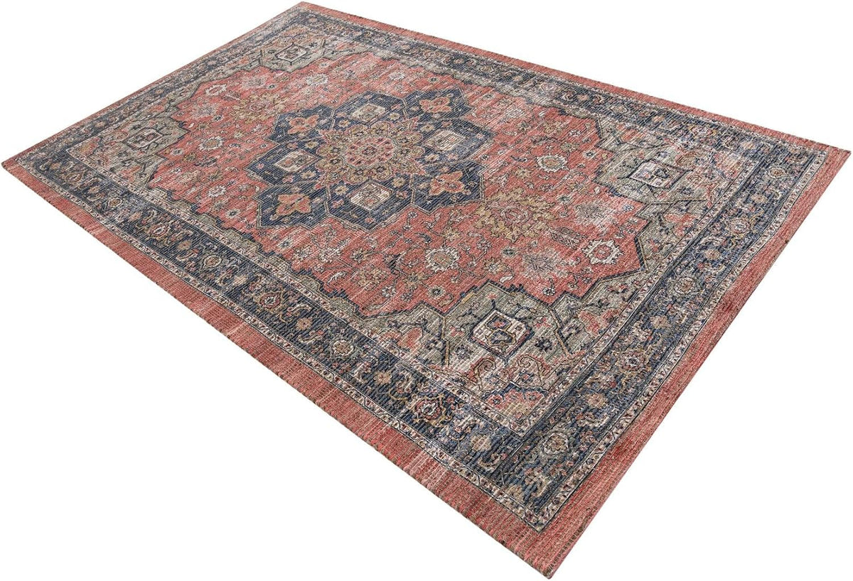 Chenille Jute Rug - 5' Antique Red Area Rug - Handmade Vintage Medallion s and Bedrooms