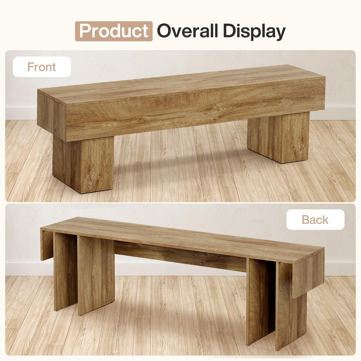 63" Long Entryway Bench, Rustic Farmhouse End of Bed Bench, Wooden Shoe Bench Seat, End of Bed, Light Brown