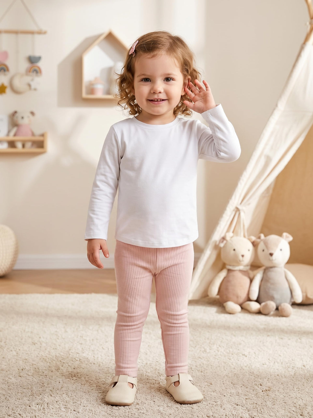 3 Pack Toddler Girls Long Sleeve Cotton Shirts Curve Hem Tops