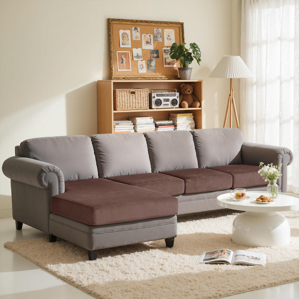 Velvet Couch Cushion Covers, 4 PC Water Resistant Sectional Couch Covers for L Shape Sofa, Individual Seat Cushion