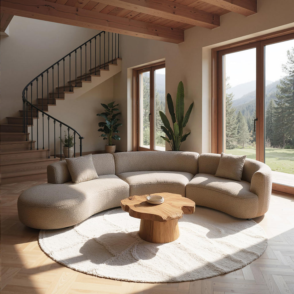 Formia Boucle Curved Sectional Sofa, 153" W Left Hand, Light Coffee