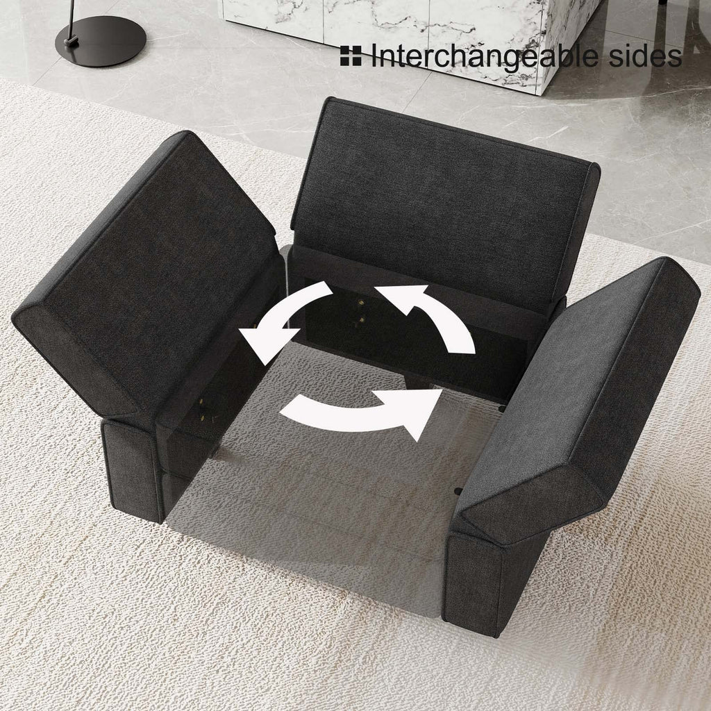 Terry Fabric Modular Sectional Sleeper Sofa Bed with Storage Convertible Sectional Couches 6 Seaters Black Modular