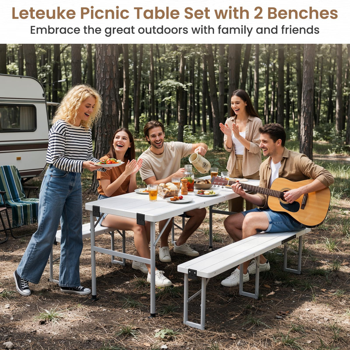 6' Picnic Table Set w/2 Benches 3-Piece 1-Case Camping Table Chair Set