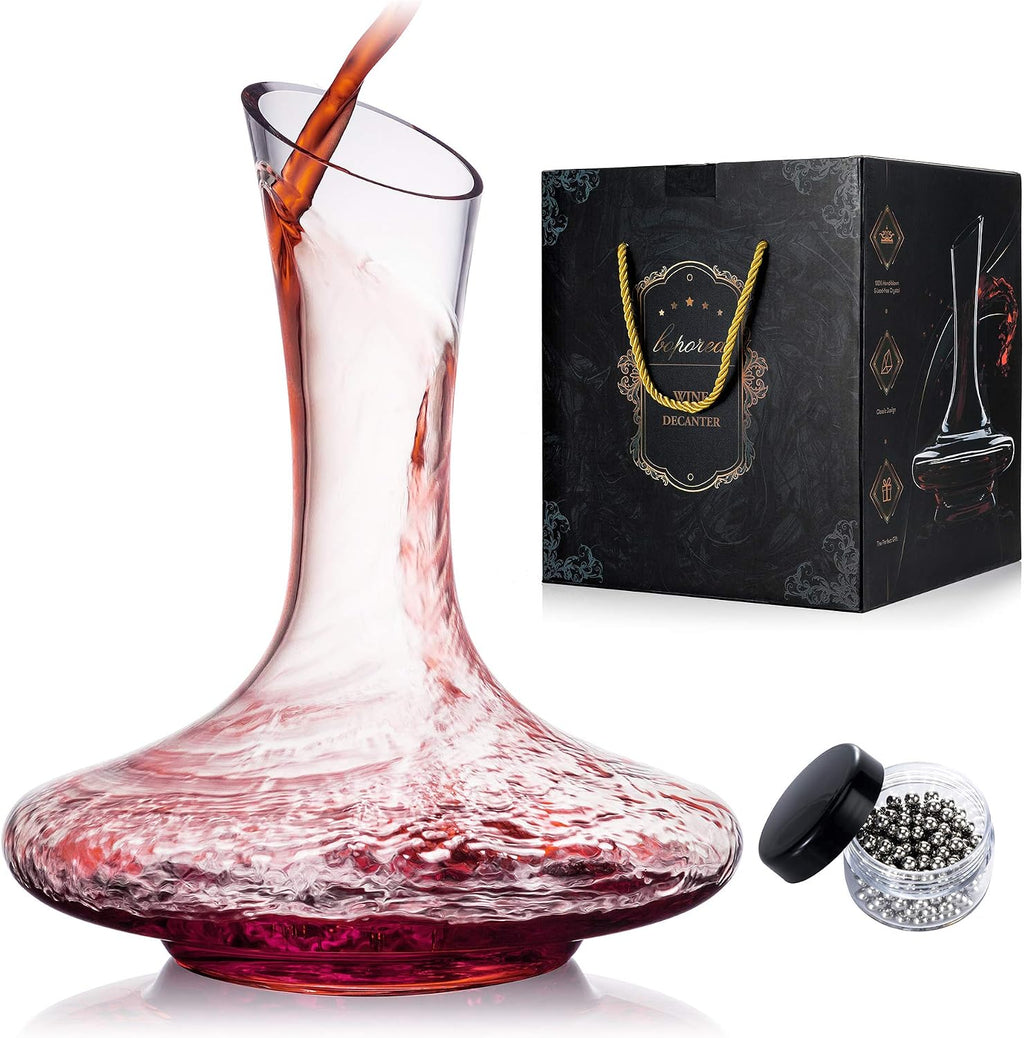 Wine Decanter,Red Wine Carafe,Wine Aerator,100% Hand Blown Lead-free Crystal Glass with Cleaning Beads,Wine Decanters