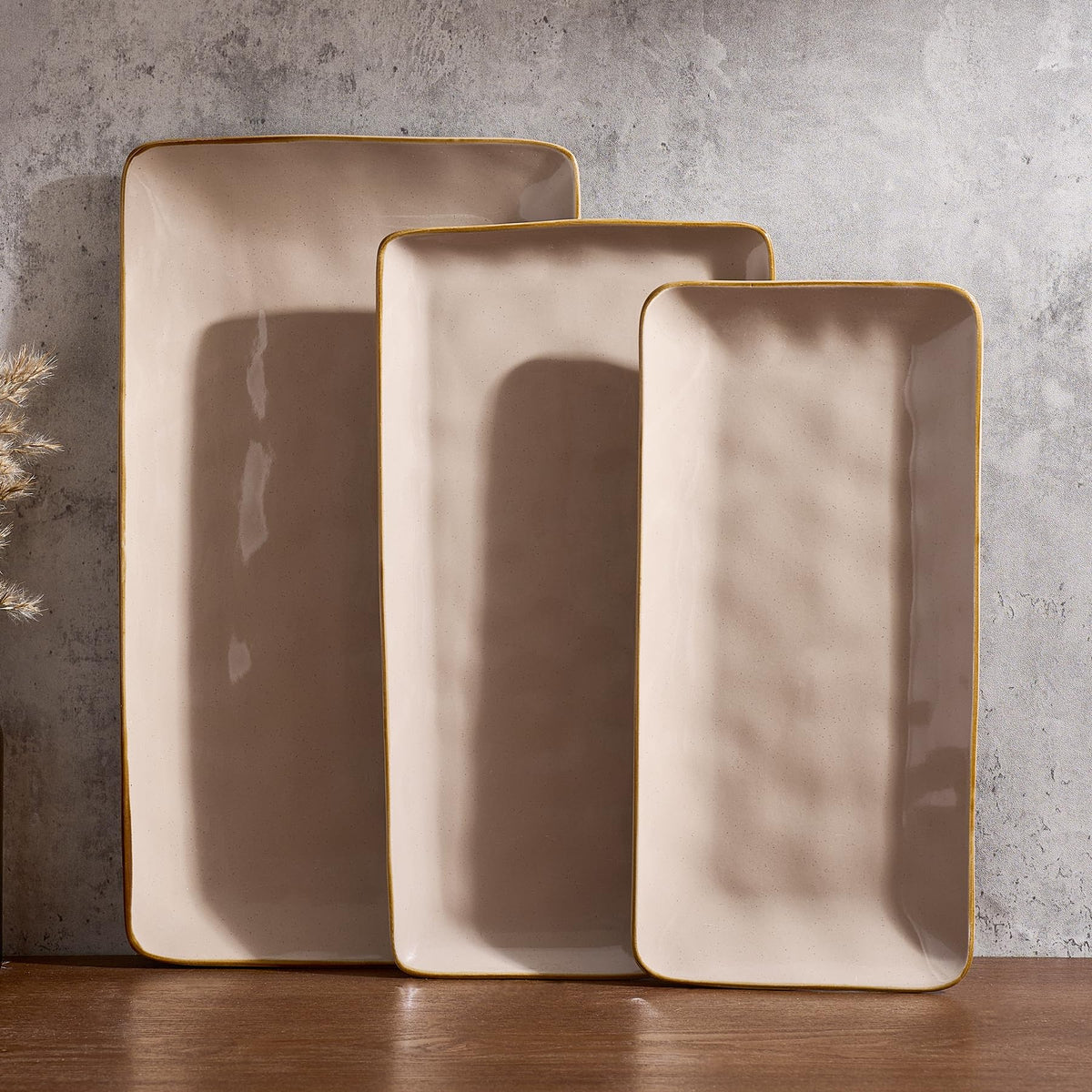 Serving Platters Set of 3 Sizes - Rectangular, Cinnamon Brown
