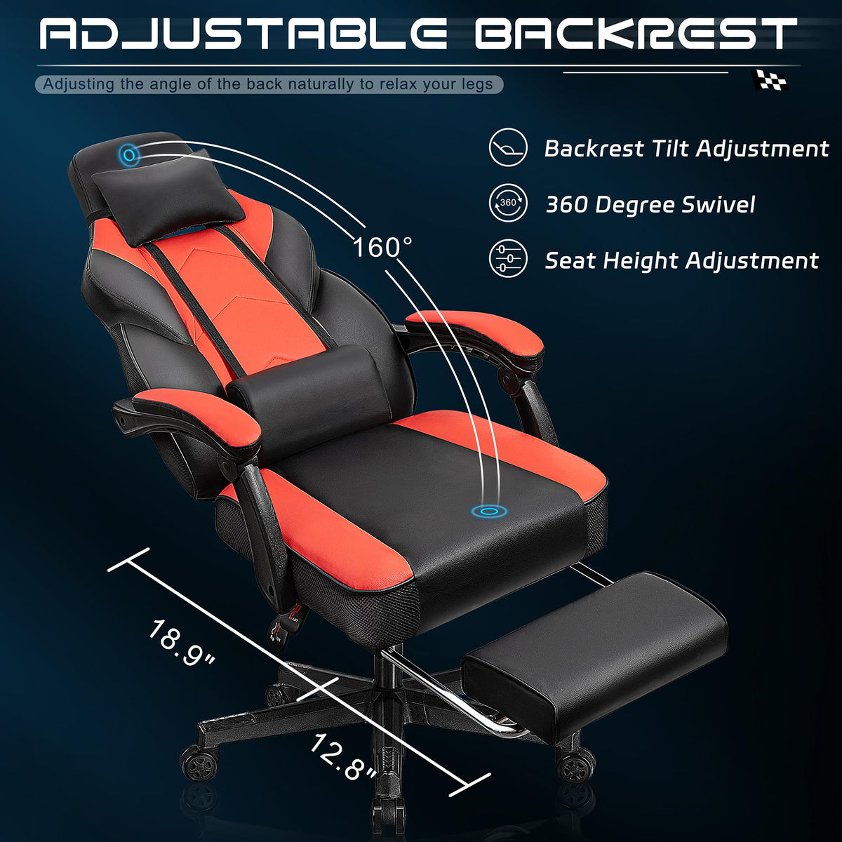 Gaming Chair with Footrest, Video Game Chair for Adults, Big and Tall Computer Chair with Massage Lumbar Support