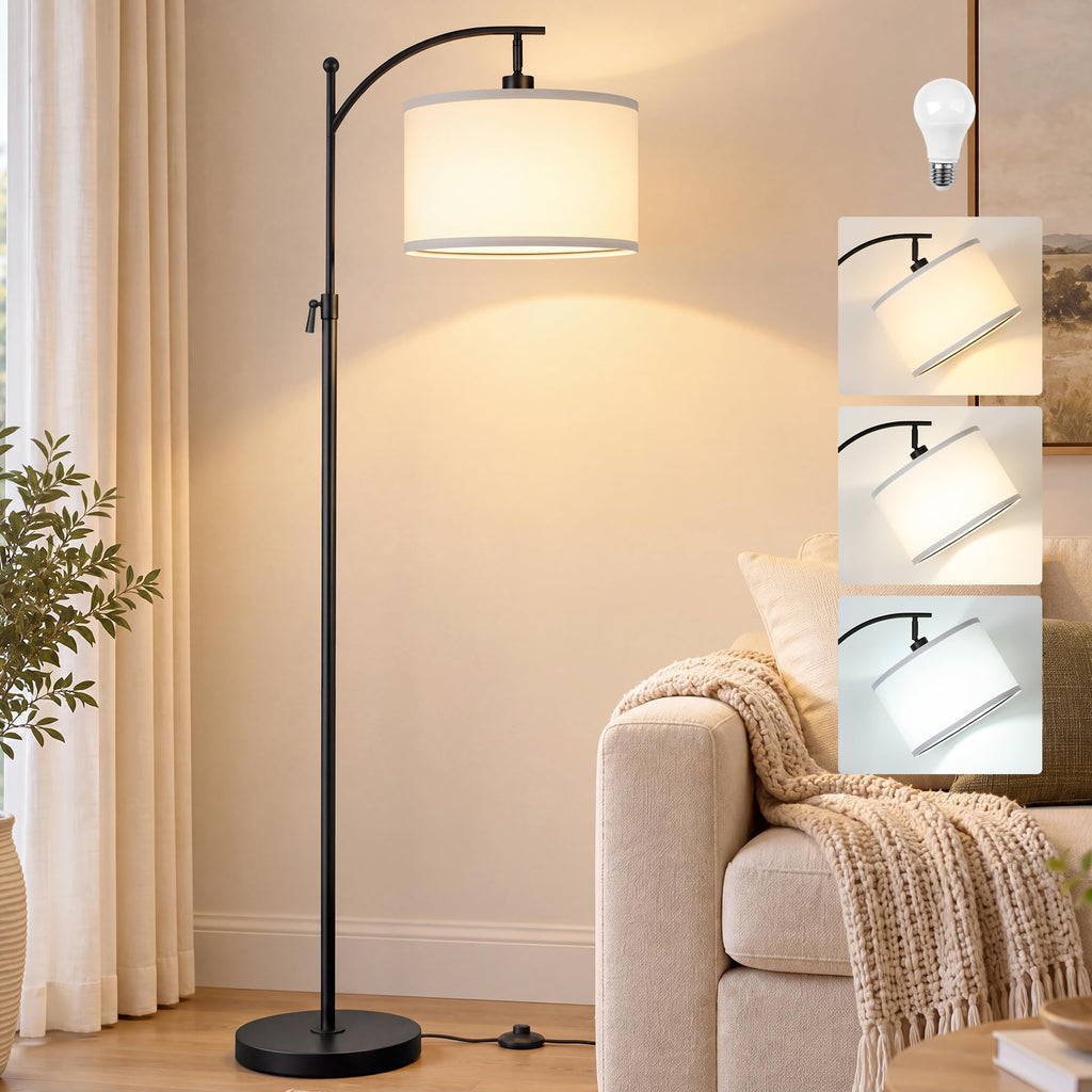 Black Arc Floor Lamp 55-63" Adjustable, 3 Color 9W LED Bulb Included