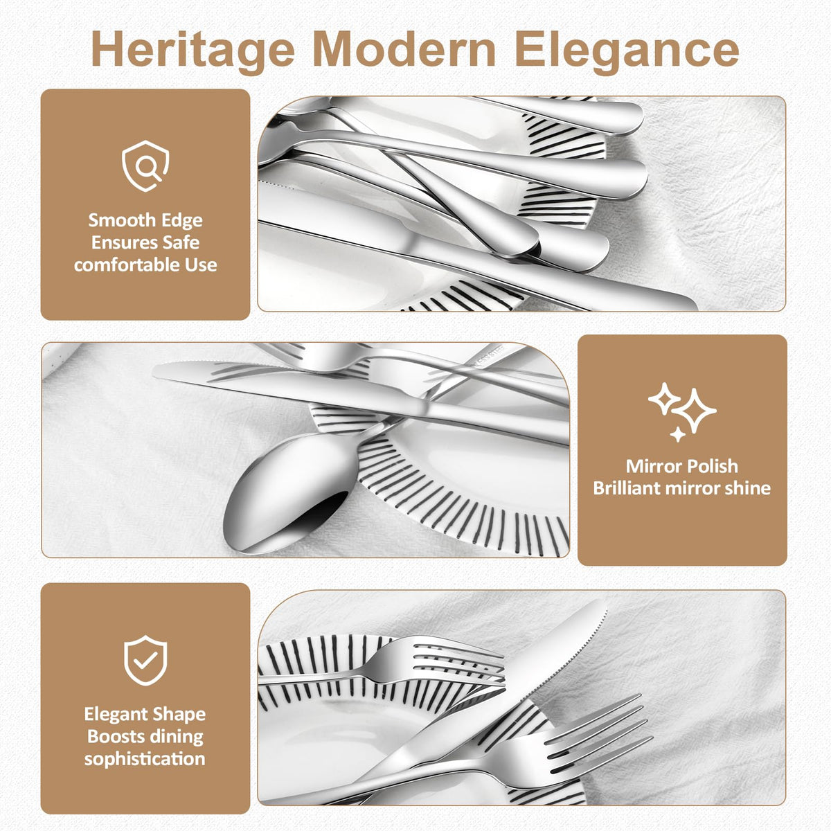 50-Piece Silverware Set for 10, Food Grade Stainless Steel Flatware Set, Mirror Polished Cutlery Utensil Set with