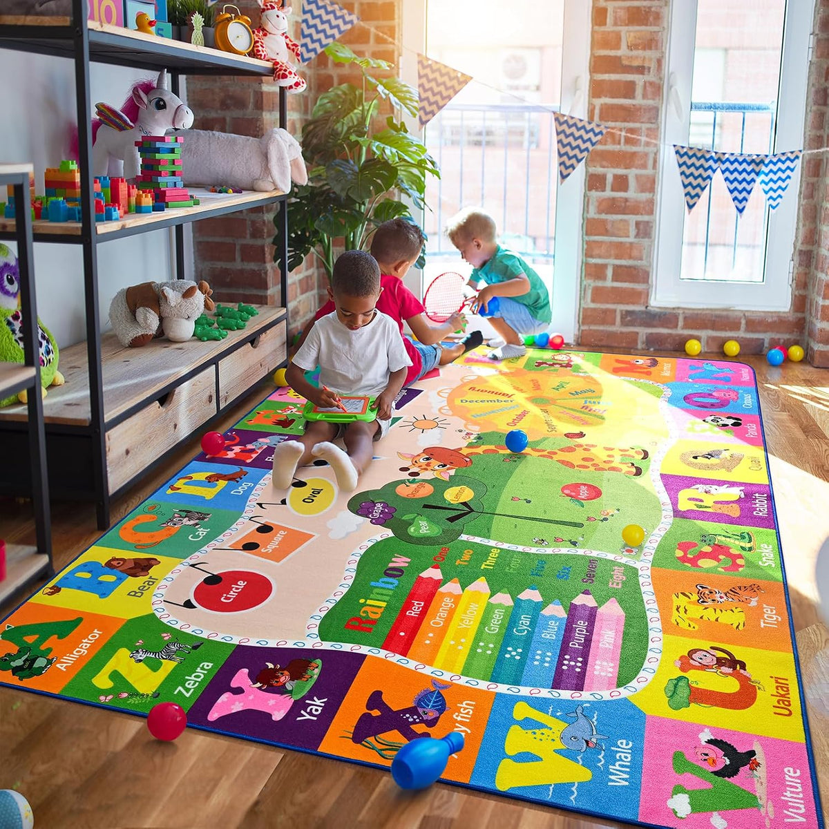 BENRON Kids Rug for Playroom Classroom, Fun Play Mat with ABC Alphabet